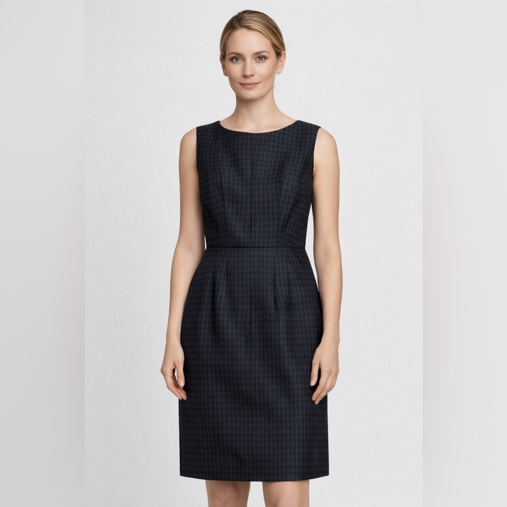 Banana Republic Navy Houndstooth Sleeveless Sheath Elegant Office Career Dress